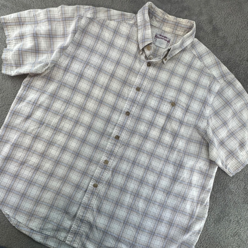 Wrangler Rugged Wear Plaid Short Sleeve Button‎ Up Shirt Men
